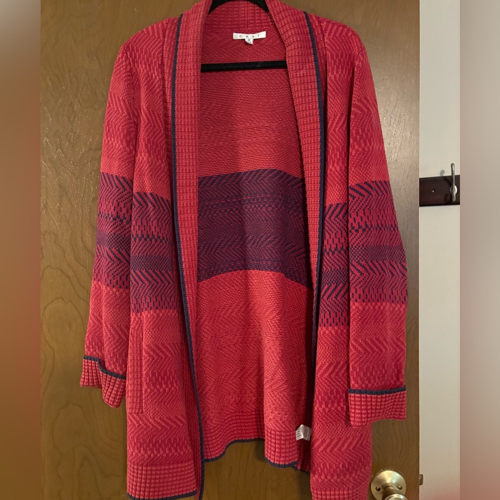 CAbi Red and Blue Cardigan Sweater with Relaxed Fit